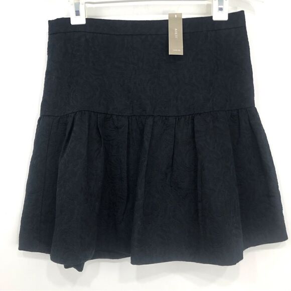 J. Crew Black Textured Jacquard Drop Waist Pleated Mini Skirt NEW - Picture 1 of 13